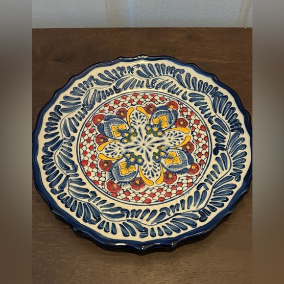 Hand Painted Expressions Decorative Plate 12 In Blue Red Yellow Floral Glazed 8” - Picture 7 of 7